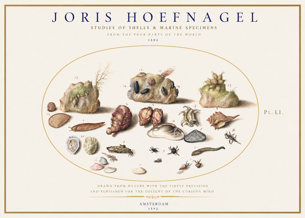 Joris Hoefnagel Studies of Shells & Marine Specimens No1 - Póster