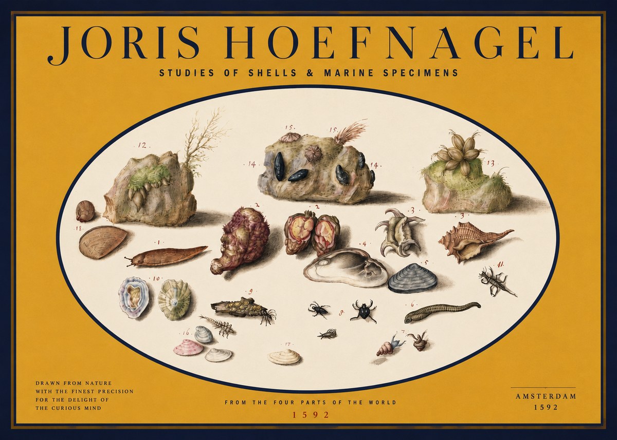 Joris Hoefnagel Studies of Shells & Marine Specimens No2 - Póster