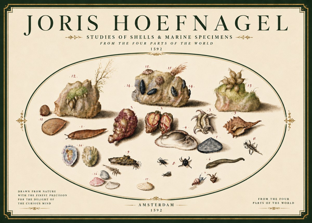 Joris Hoefnagel Studies of Shells & Marine Specimens No6 - Póster