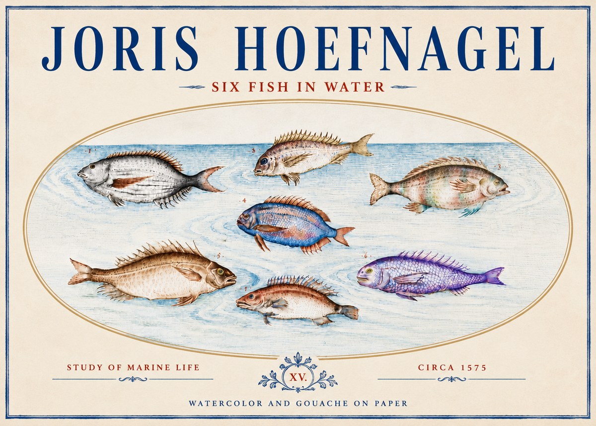 Joris Hoefnagel Six Fish in Water No4 - Póster