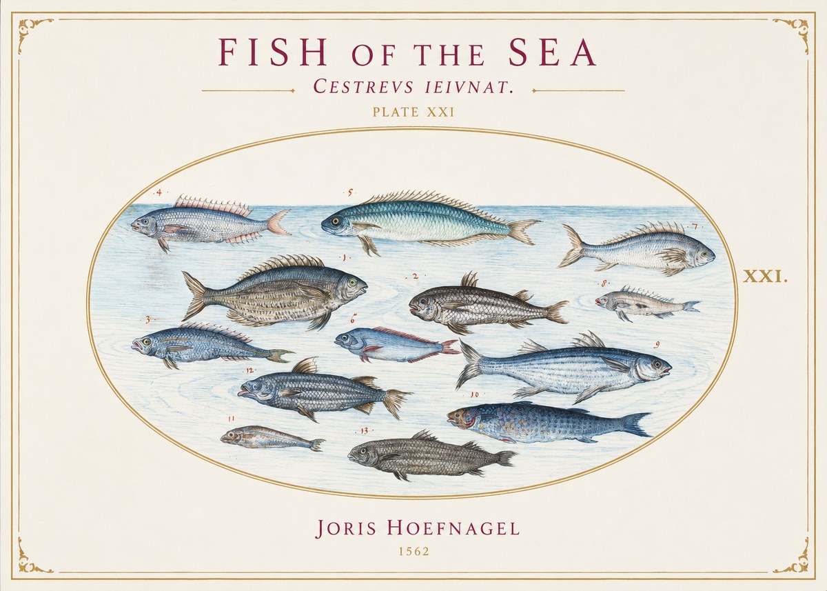 Joris Hoefnagel Fish of the Sea - Cestrevs Ieivnat. Plate Xxi No1 - Póster