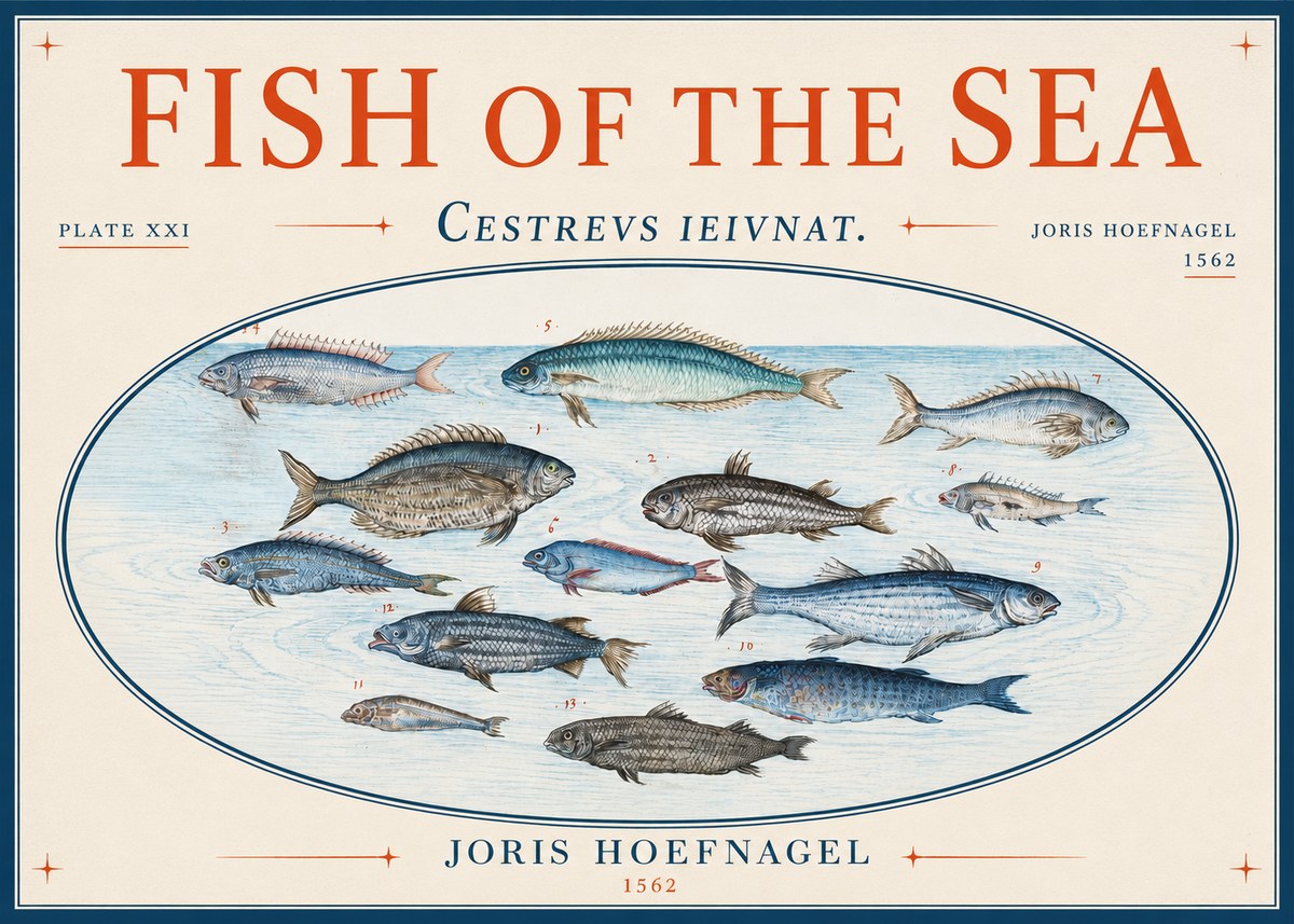 Joris Hoefnagel Fish of the Sea - Cestrevs Ieivnat. Plate Xxi No3 - Póster