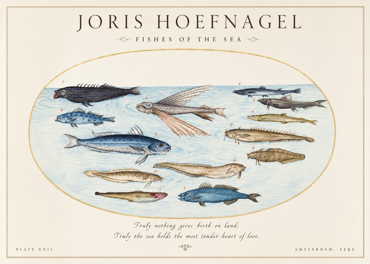 Joris Hoefnagel Fishes of the Sea I No1 - Póster