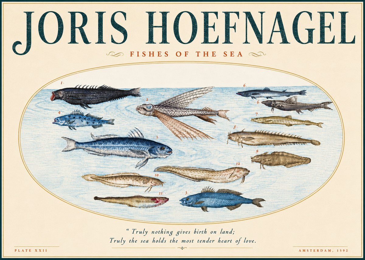 Joris Hoefnagel Fishes of the Sea I No4 - Póster