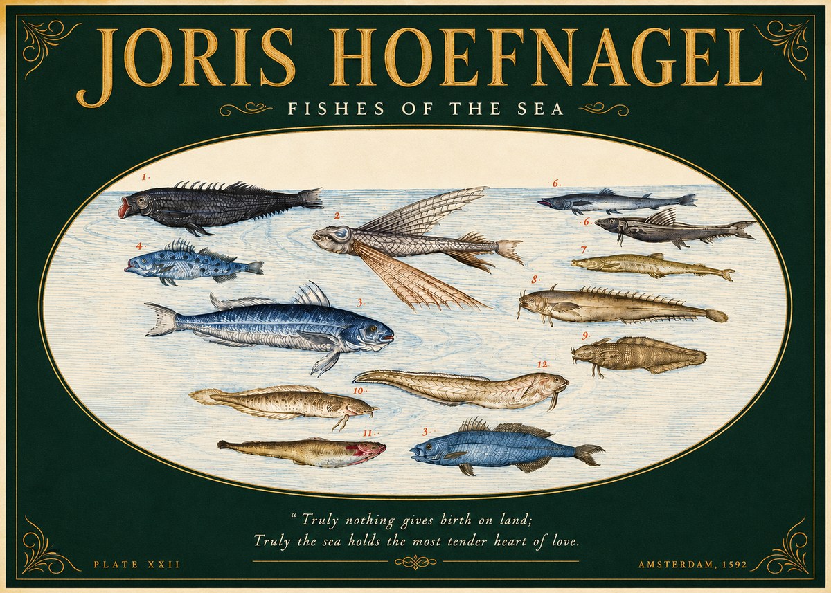 Joris Hoefnagel Fishes of the Sea I No5 - Póster