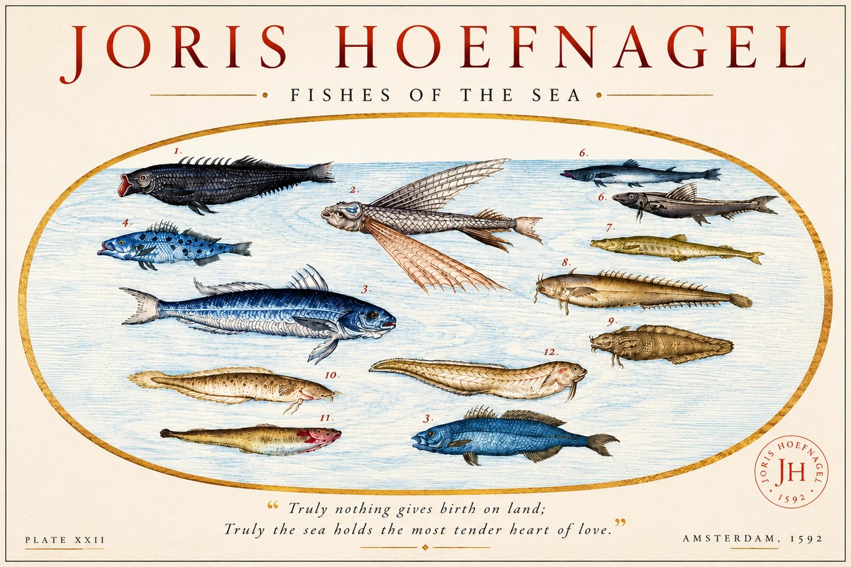 Joris Hoefnagel Fishes of the Sea I No6 - Póster