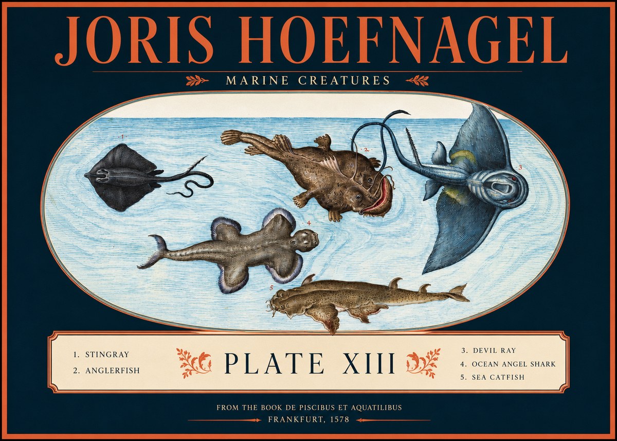 Joris Hoefnagel Marine Creatures Plate Xiii No2 - Póster