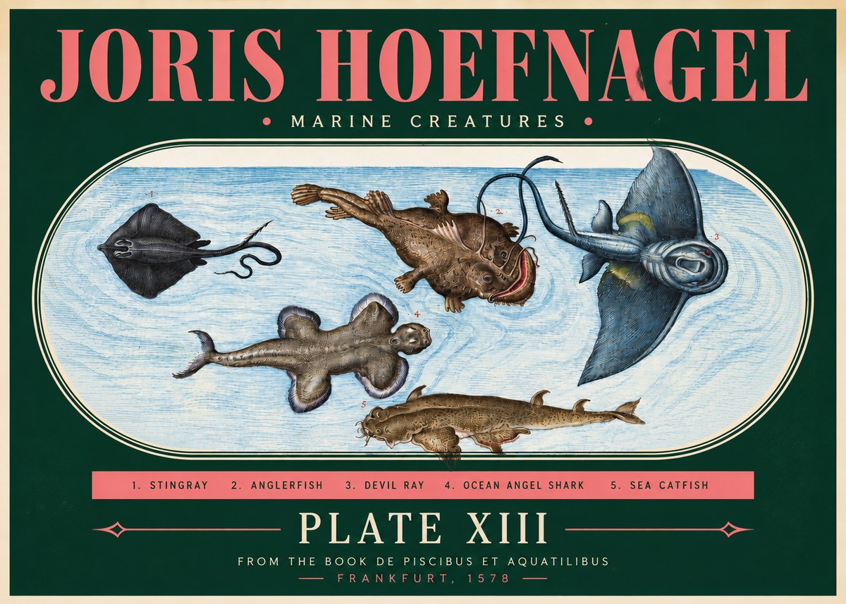 Joris Hoefnagel Marine Creatures Plate Xiii No3 - Póster