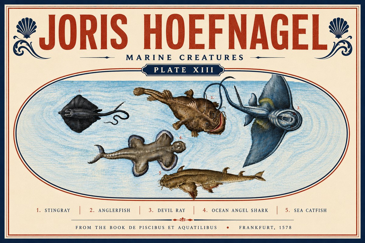 Joris Hoefnagel Marine Creatures Plate Xiii No6 - Póster