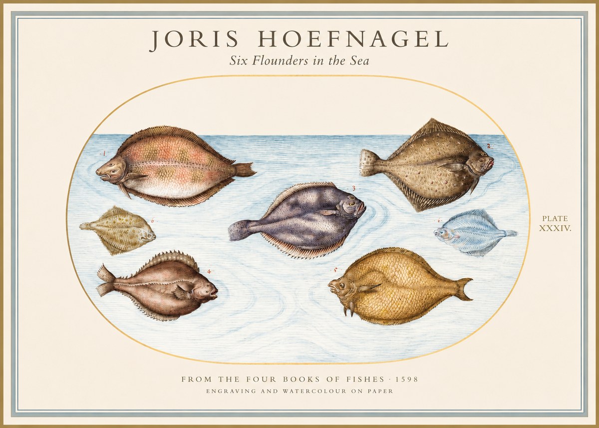 Joris Hoefnagel Six Flounders in the Sea No1 - Póster