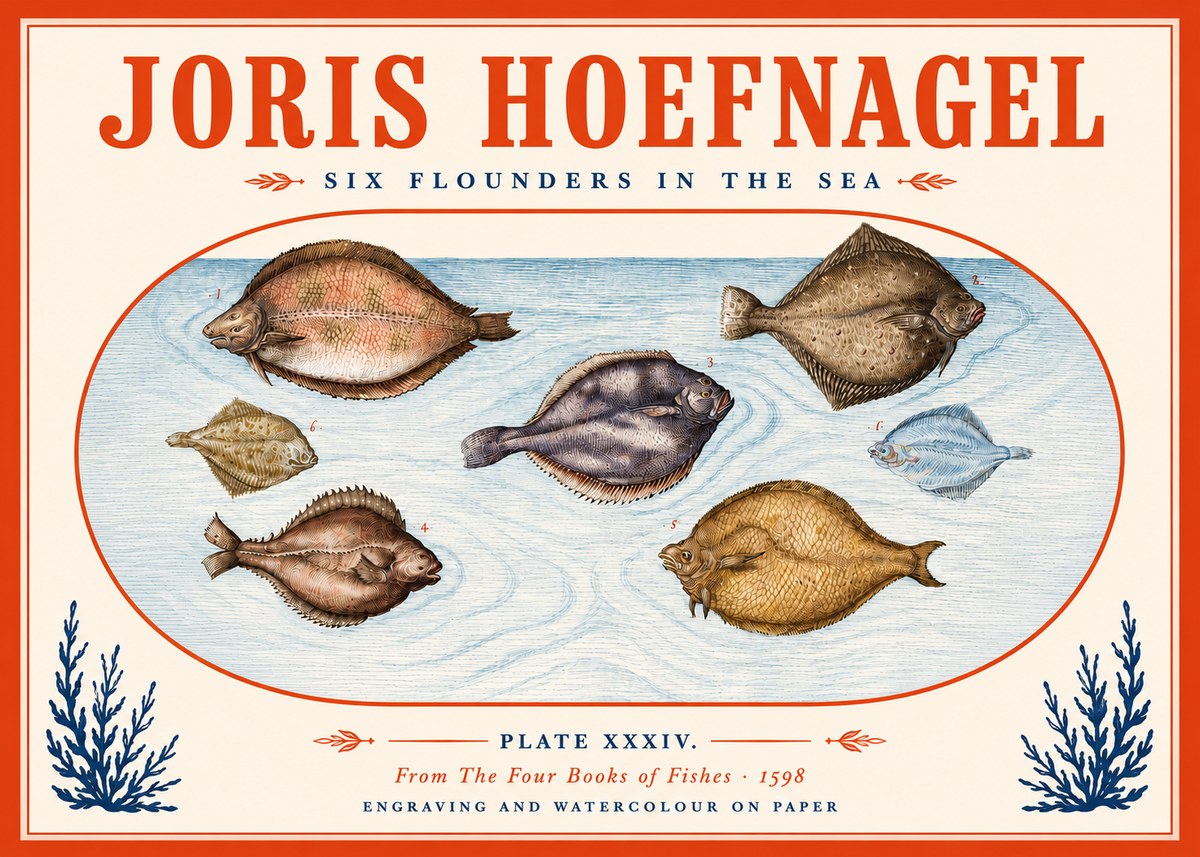 Joris Hoefnagel Six Flounders in the Sea No5 - Póster