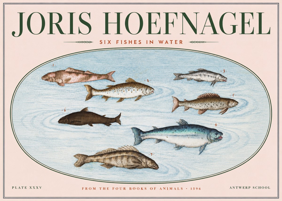 Joris Hoefnagel Six Fishes in Water I No3 - Póster