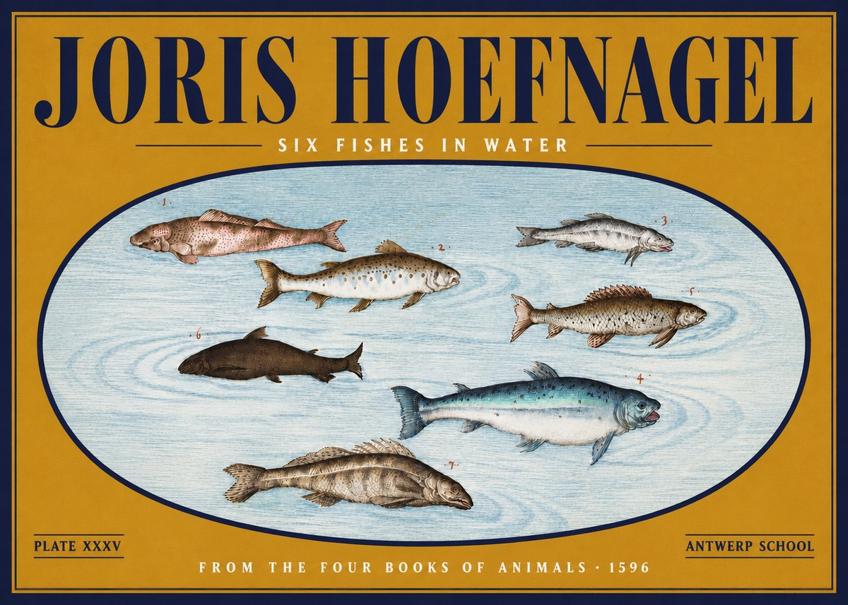 Joris Hoefnagel Six Fishes in Water I No4 - Póster