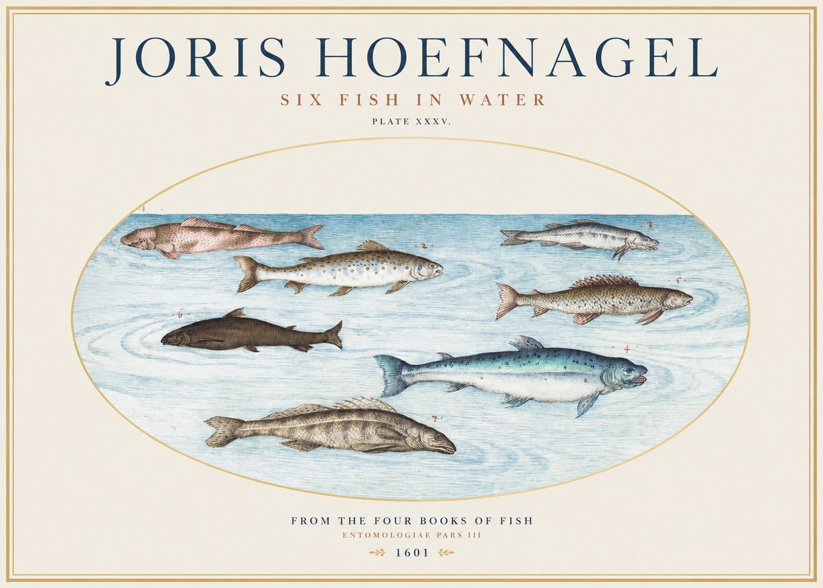 Joris Hoefnagel Six Fishes in Water I No5 - Póster