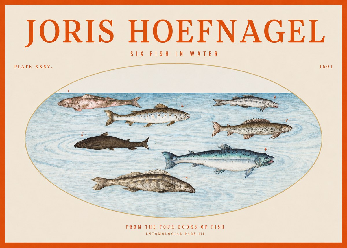 Joris Hoefnagel Six Fishes in Water I No6 - Póster