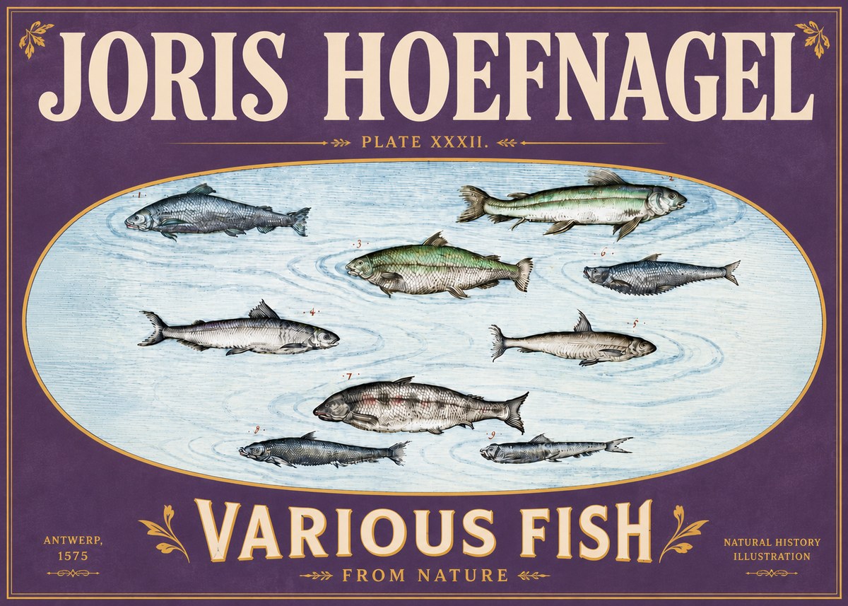Joris Hoefnagel Various Fish from Nature No6 - Póster