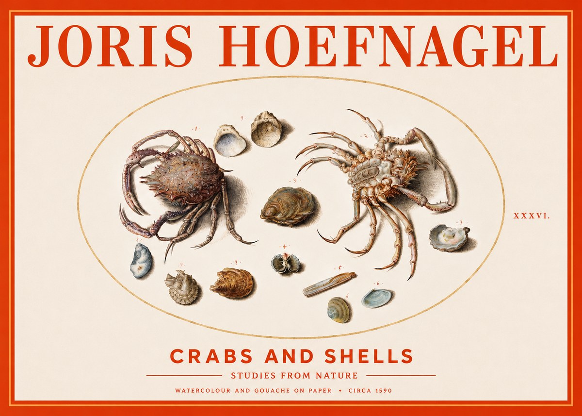 Joris Hoefnagel Crabs and Shells - Studies from Nature No3 - Póster