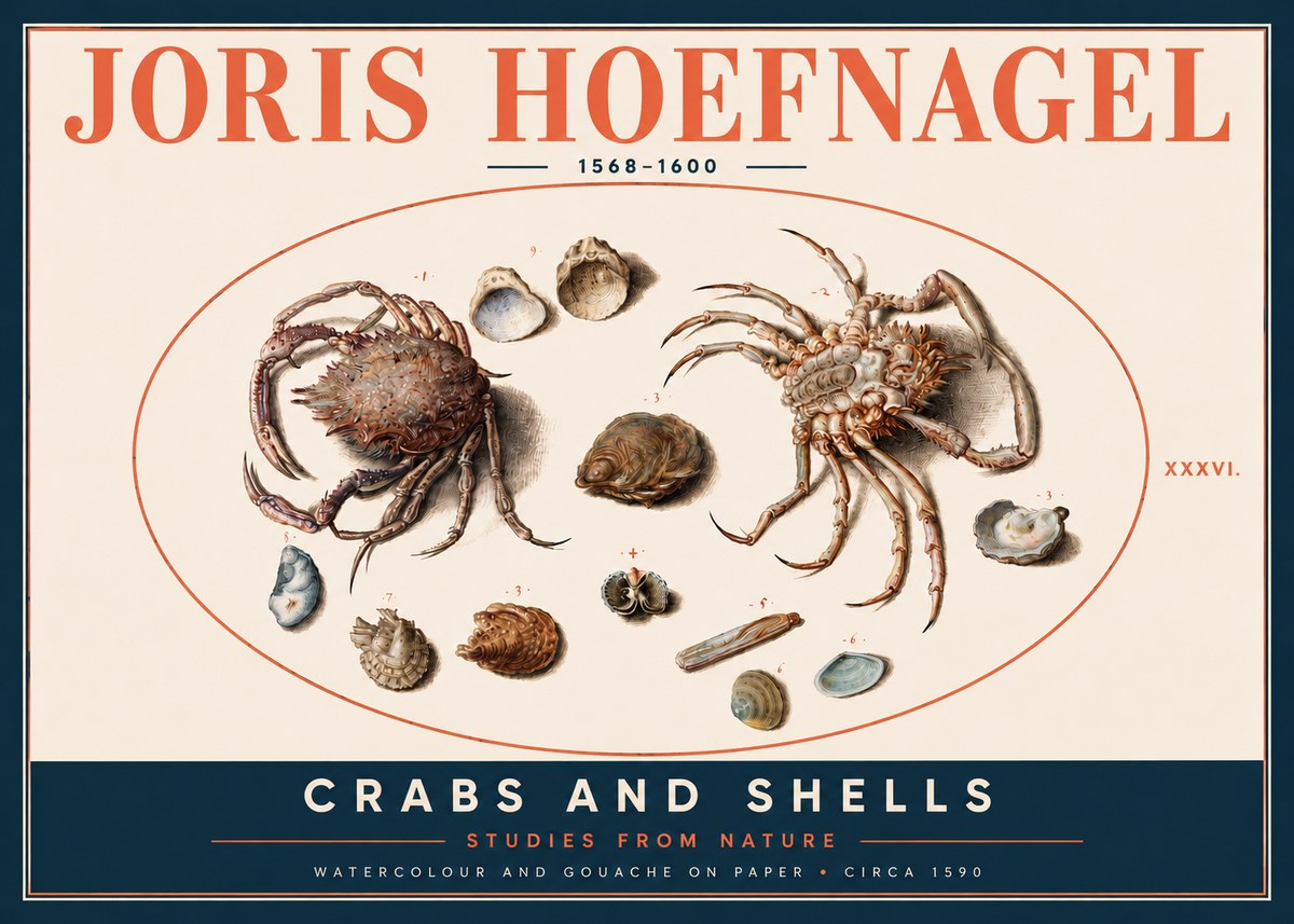 Joris Hoefnagel Crabs and Shells - Studies from Nature No4 - Póster