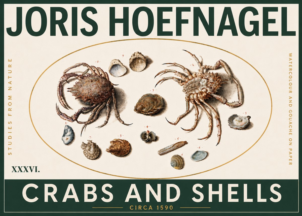 Joris Hoefnagel Crabs and Shells - Studies from Nature No5 - Póster
