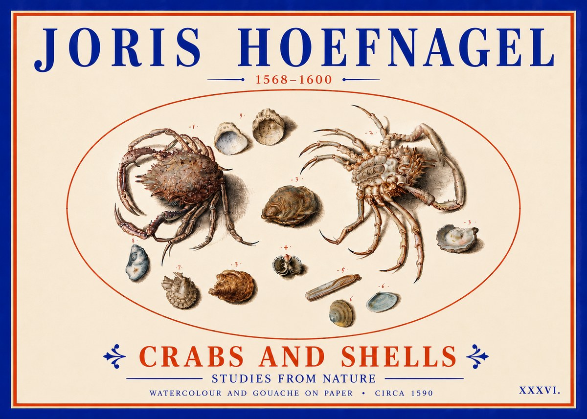 Joris Hoefnagel Crabs and Shells - Studies from Nature No6 - Póster