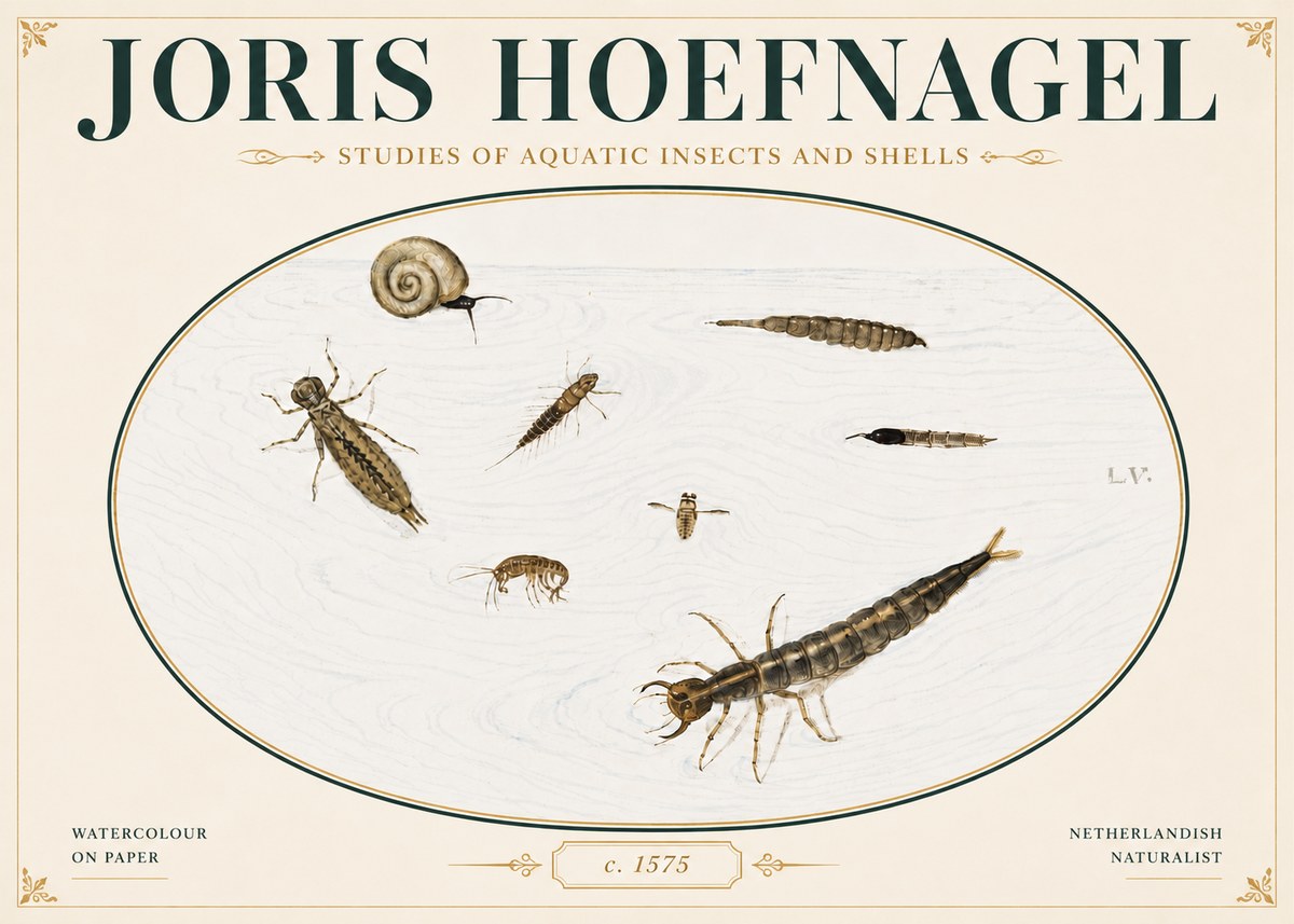 Joris Hoefnagel Studies of Aquatic Insects and Shells No4 - Póster