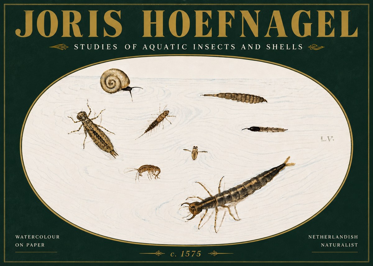 Joris Hoefnagel Studies of Aquatic Insects and Shells No5 - Póster