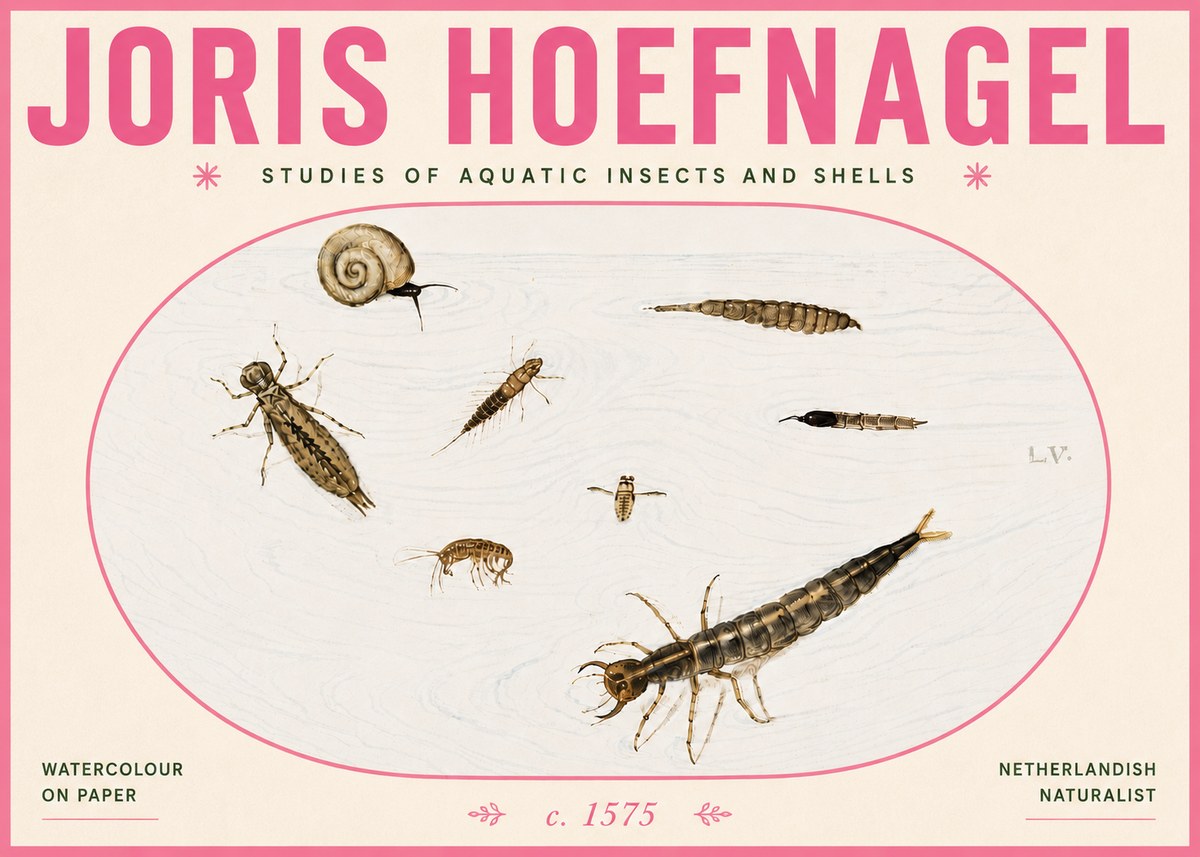 Joris Hoefnagel Studies of Aquatic Insects and Shells No6 - Póster
