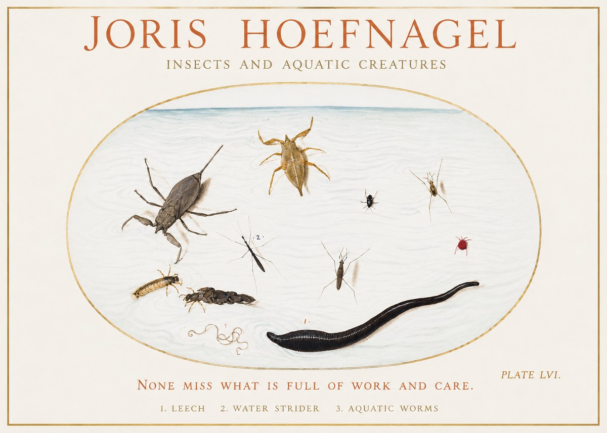 Joris Hoefnagel Insects and Aquatic Creatures No1 - Póster