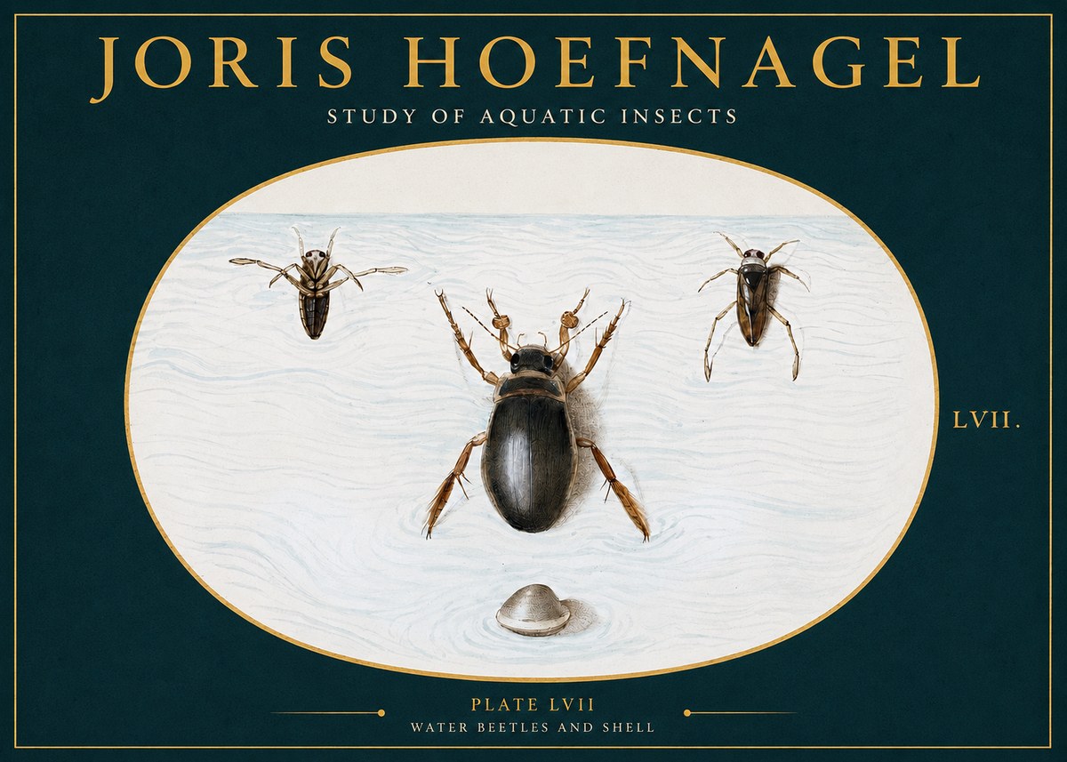 Joris Hoefnagel Water Beetles and Shell No2 - Póster