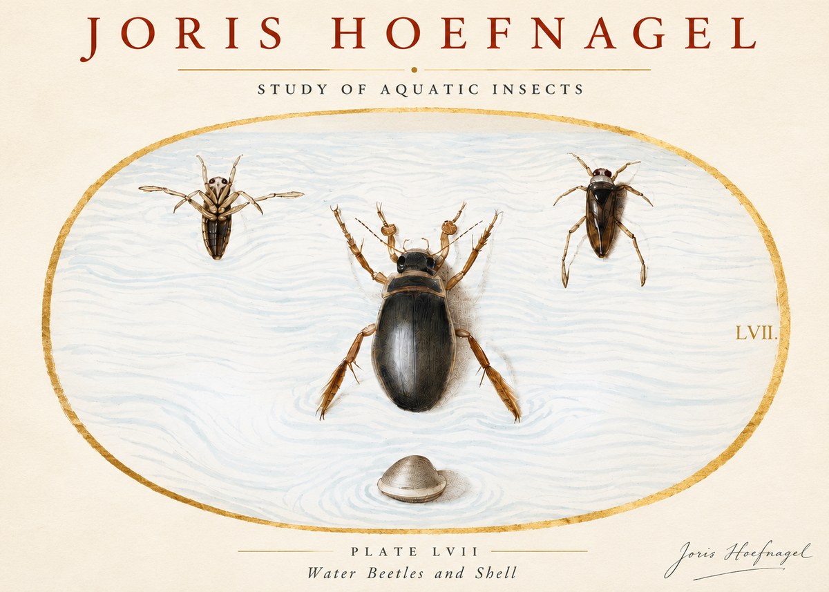 Joris Hoefnagel Water Beetles and Shell No3 - Póster