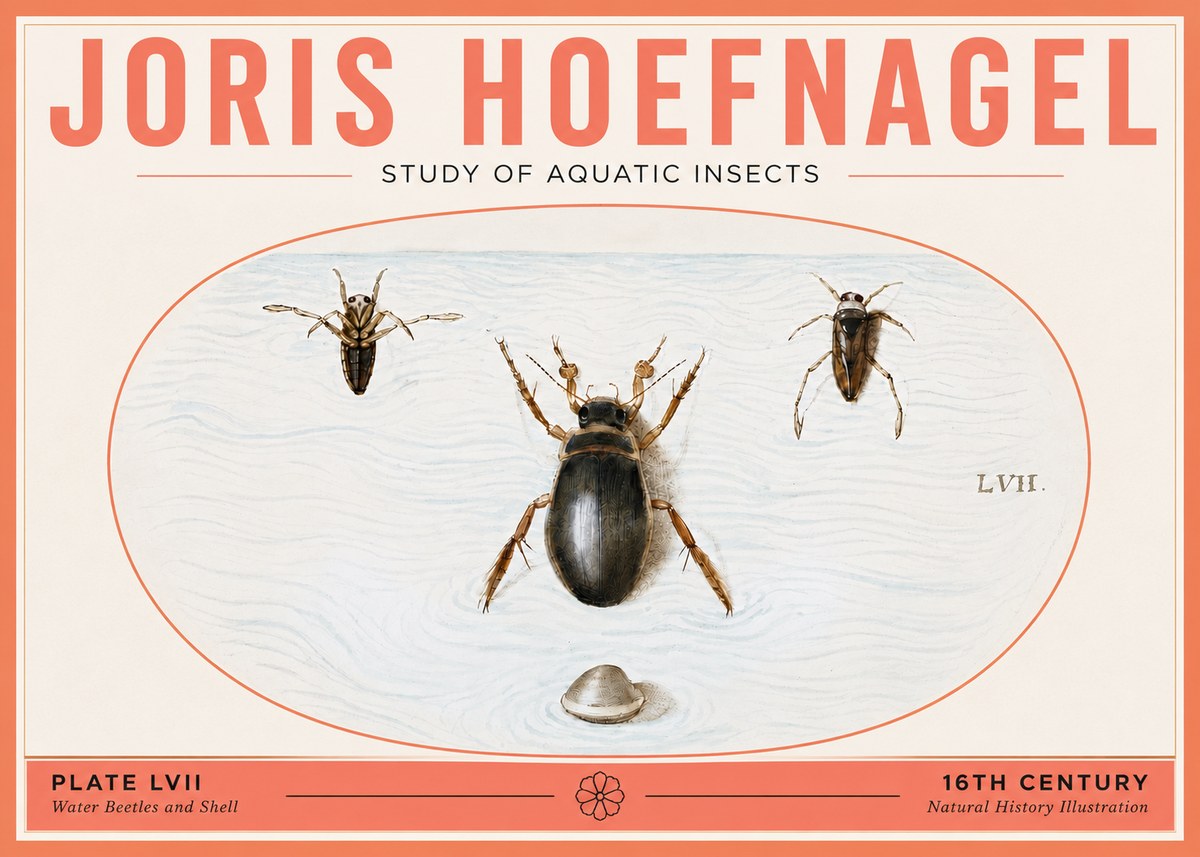 Joris Hoefnagel Water Beetles and Shell No5 - Póster