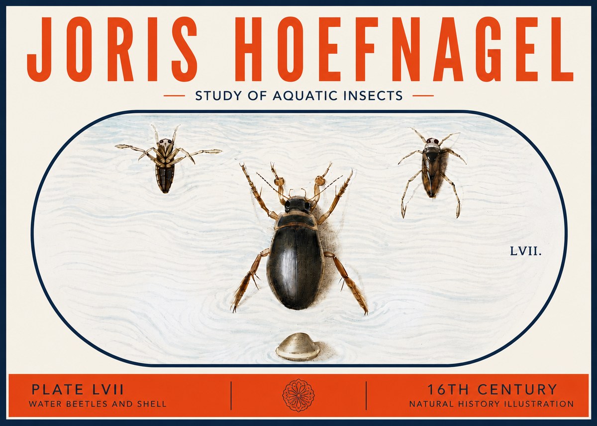 Joris Hoefnagel Water Beetles and Shell No6 - Póster