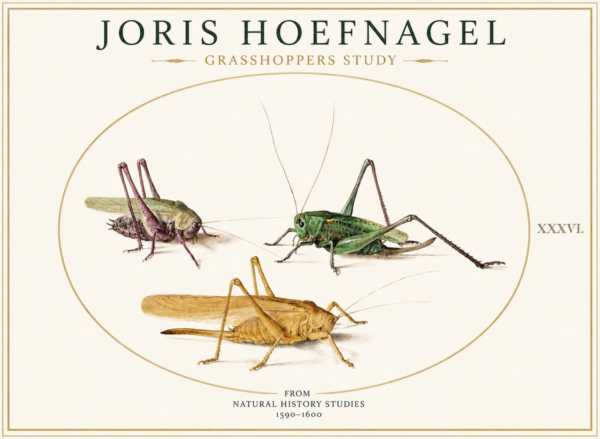 Joris Hoefnagel Grasshoppers Study No1 - Póster