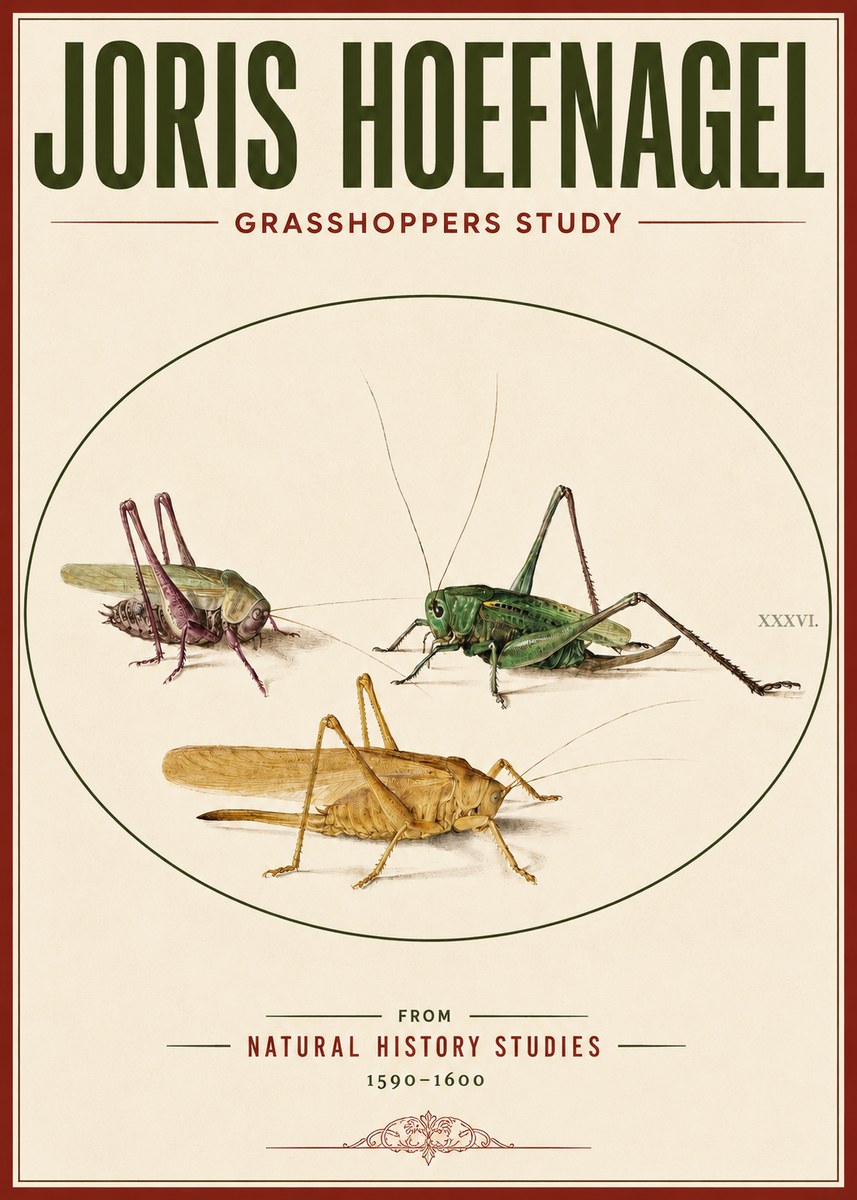 Joris Hoefnagel Grasshoppers Study No3 - Póster
