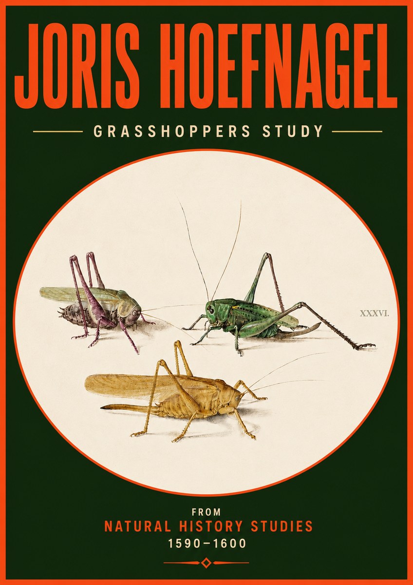 Joris Hoefnagel Grasshoppers Study No4 - Póster