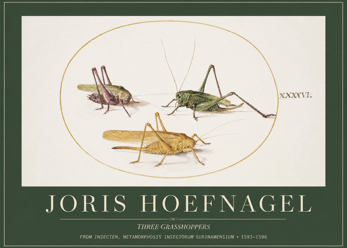 Joris Hoefnagel Grasshoppers Study No5 - Póster