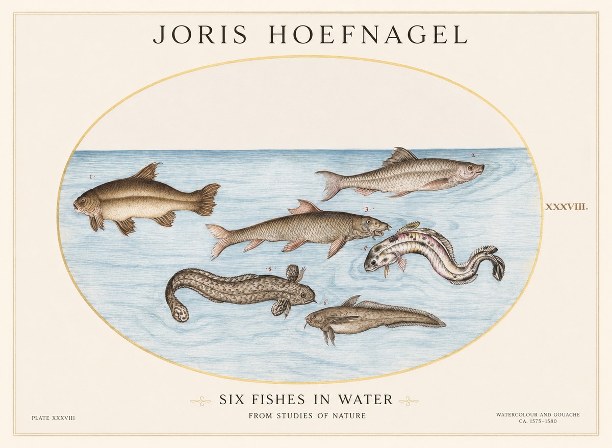 Joris Hoefnagel Six Fishes in Water II No1 - Póster