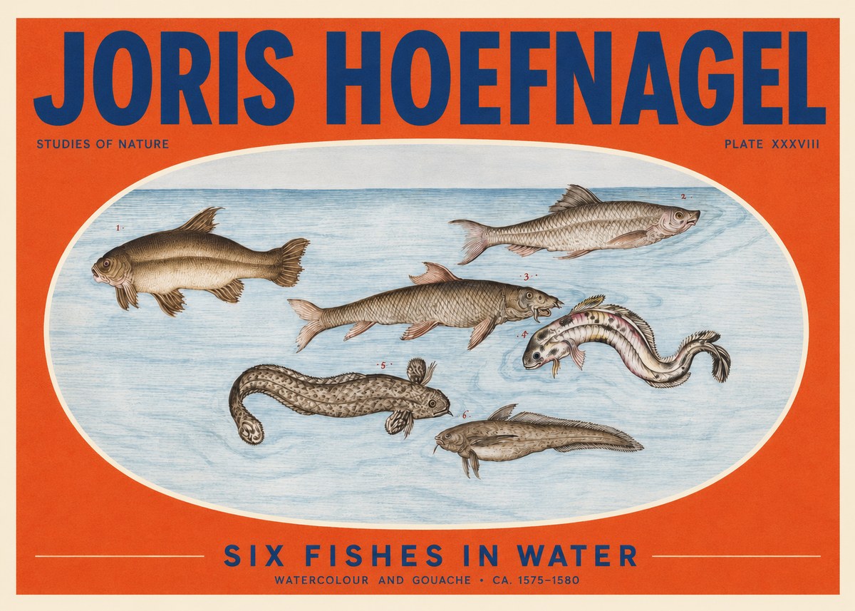 Joris Hoefnagel Six Fishes in Water II No2 - Póster