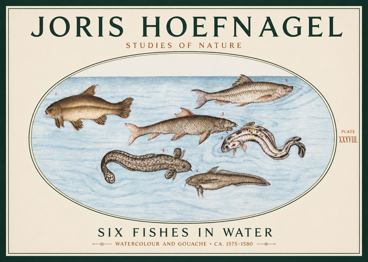 Joris Hoefnagel Six Fishes in Water II No3 - Póster