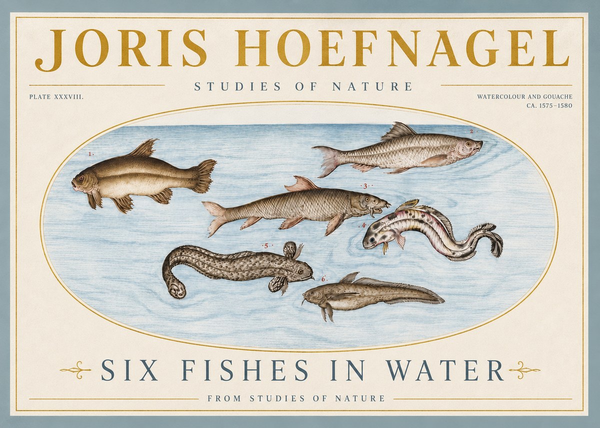 Joris Hoefnagel Six Fishes in Water II No4 - Póster
