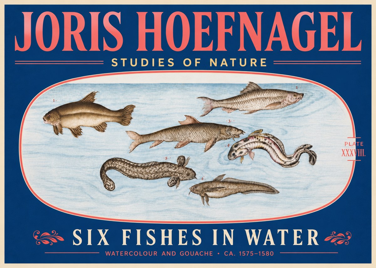 Joris Hoefnagel Six Fishes in Water II No5 - Póster