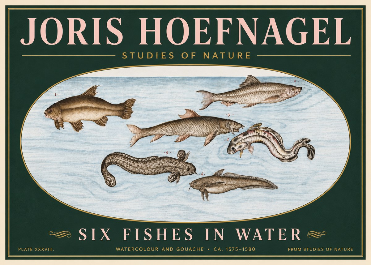 Joris Hoefnagel Six Fishes in Water II No6 - Póster