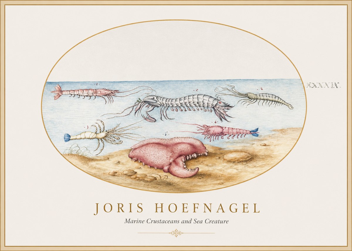 Joris Hoefnagel Marine Crustaceans and Sea Creature No1 - Póster