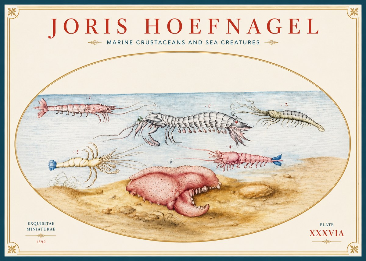 Joris Hoefnagel Marine Crustaceans and Sea Creature No3 - Póster