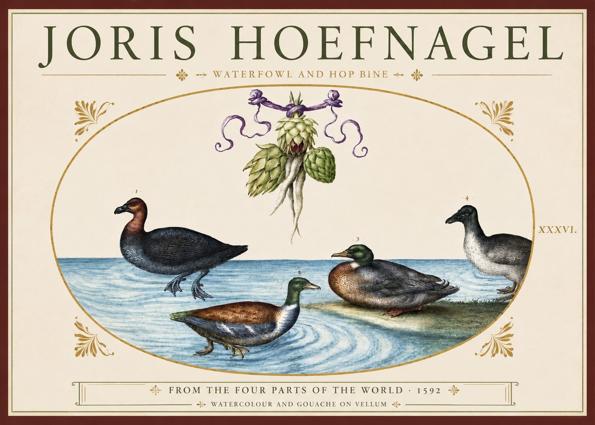Joris Hoefnagel Waterfowl and Hop Bine No3 - Póster