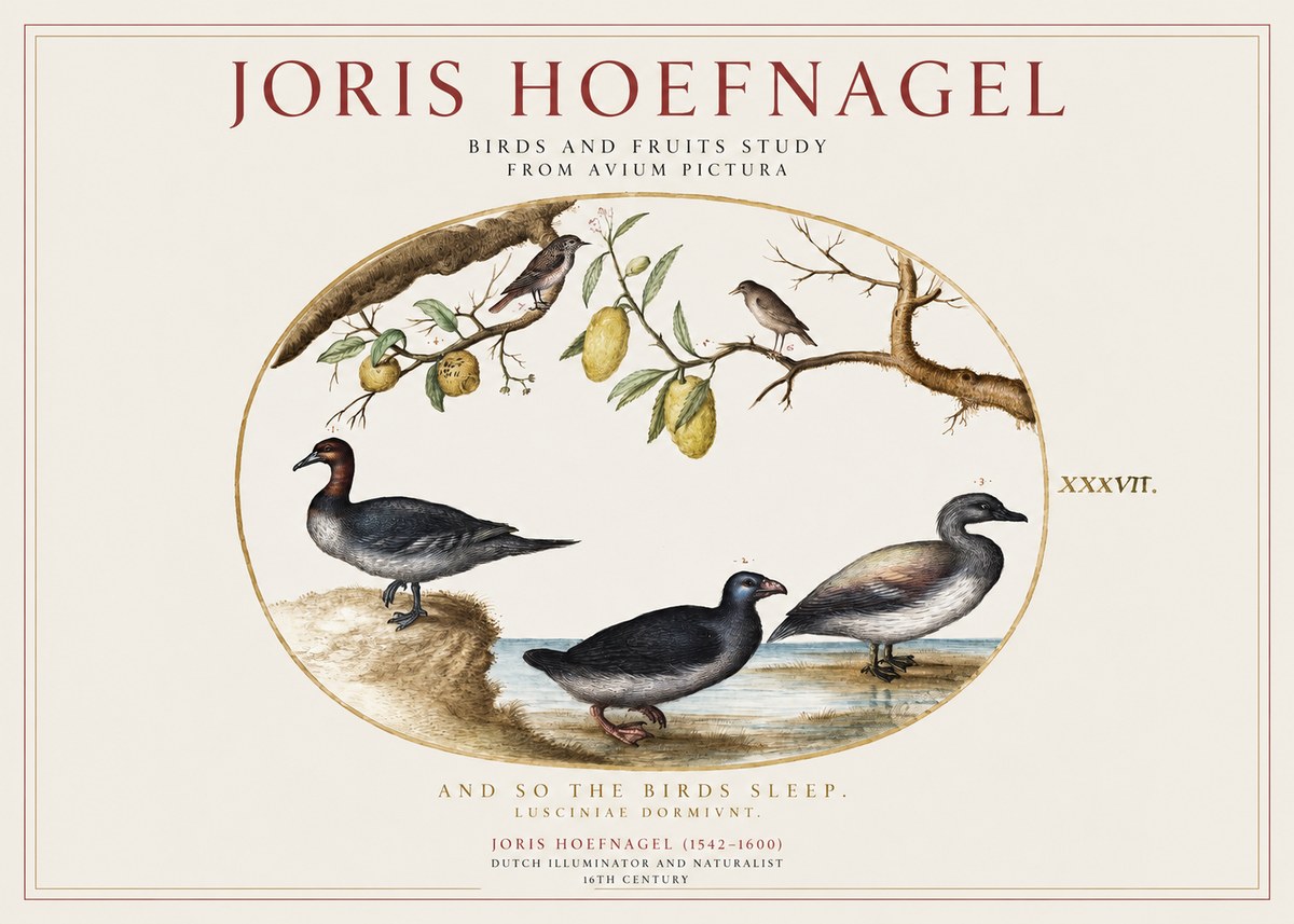 Joris Hoefnagel Plate Xxxvii from the Four Books of Birds No5 - Póster