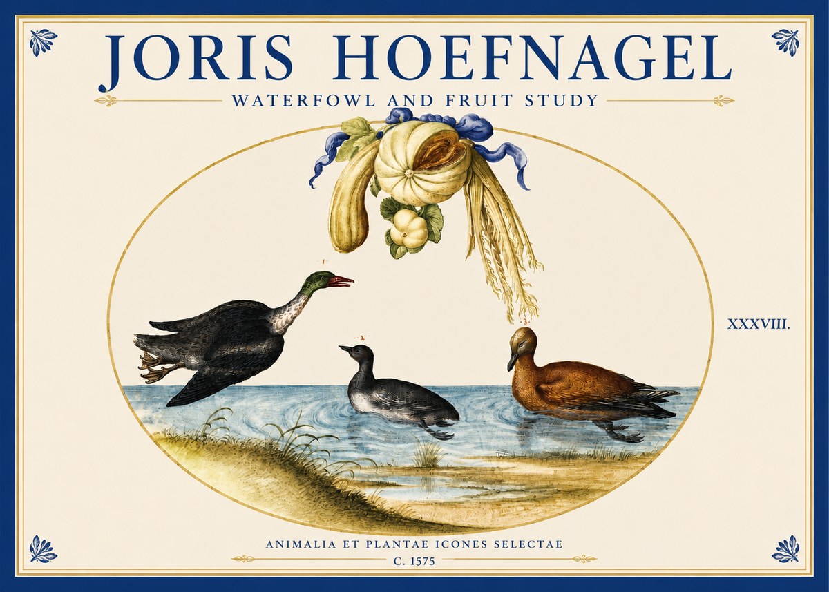 Joris Hoefnagel Waterfowl and Fruit Study No3 - Póster