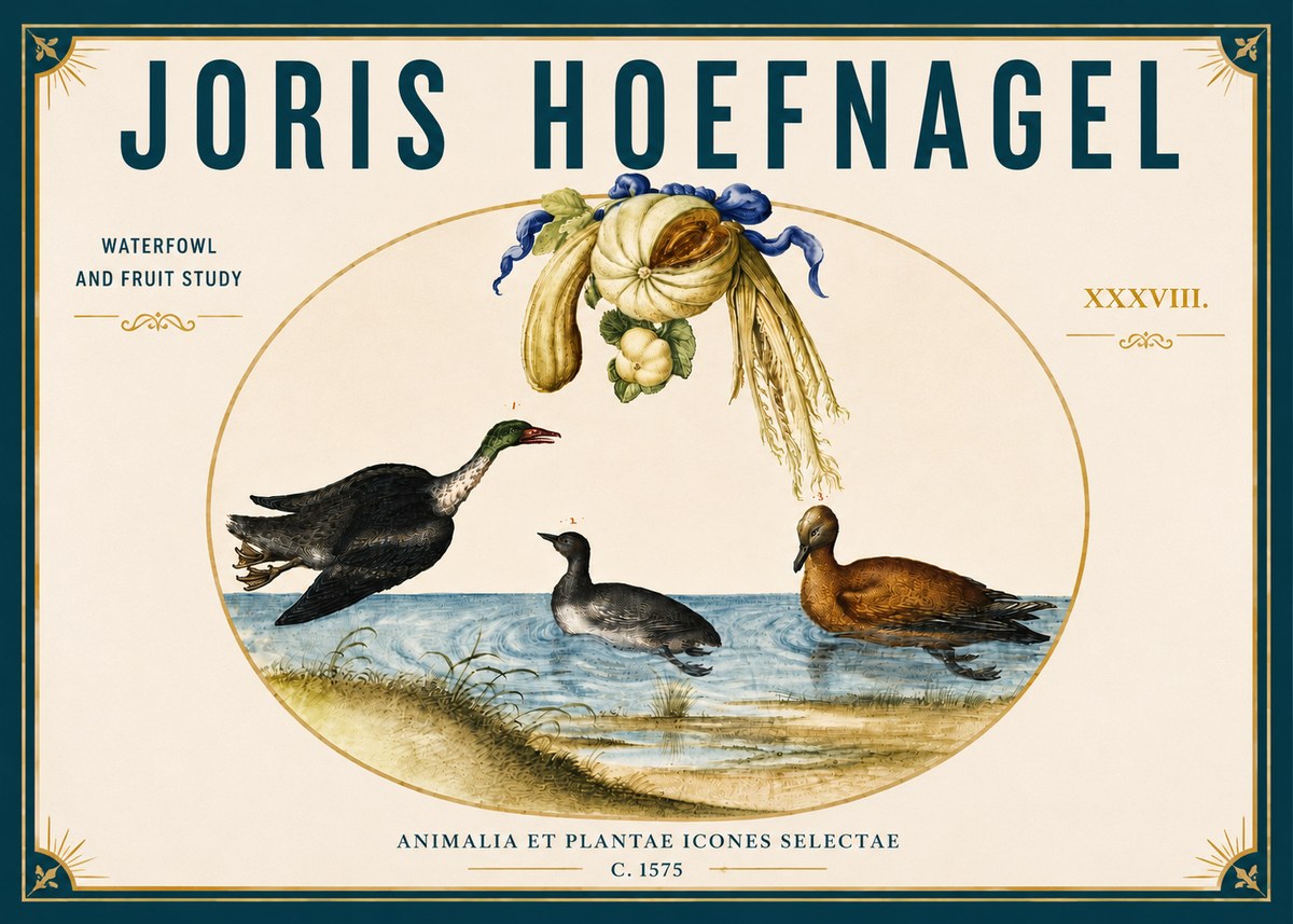 Joris Hoefnagel Waterfowl and Fruit Study No5 - Póster