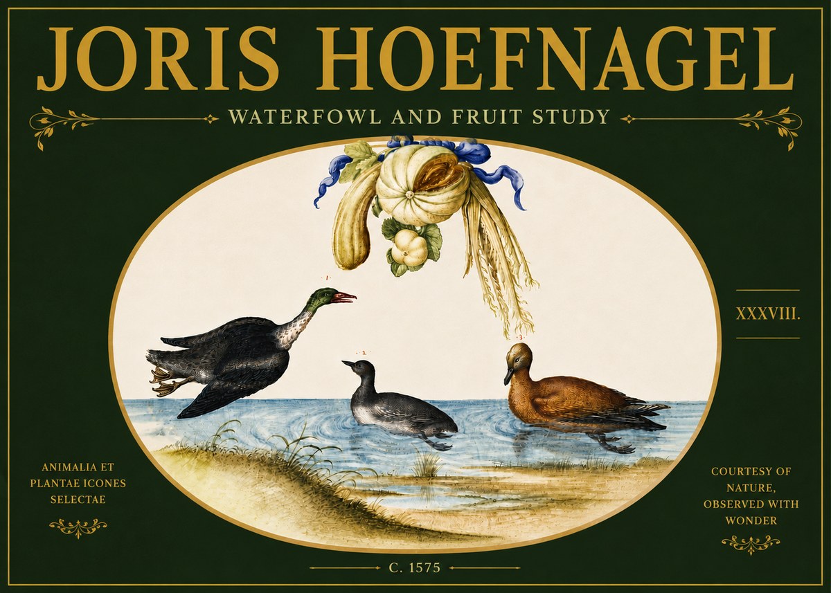 Joris Hoefnagel Waterfowl and Fruit Study No6 - Póster