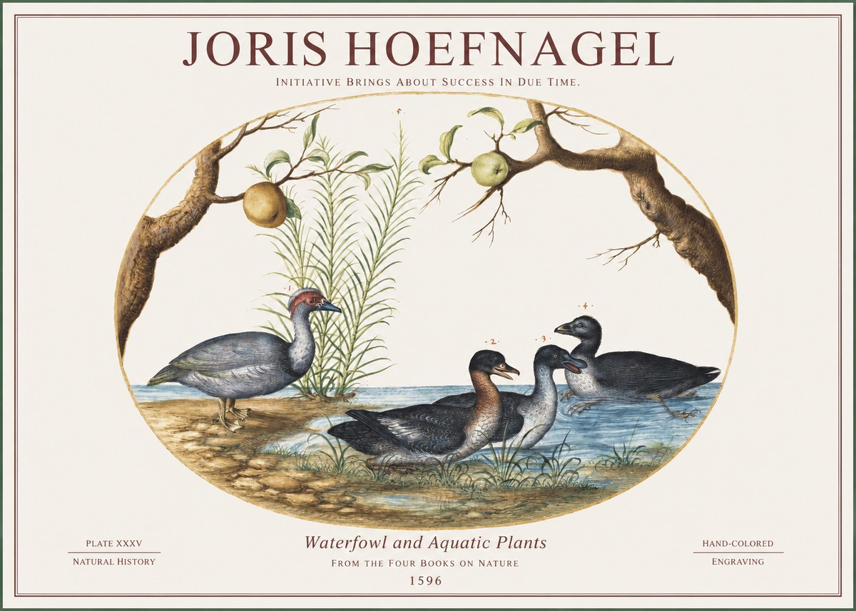 Joris Hoefnagel Waterfowl and Aquatic Plants No1 - Póster